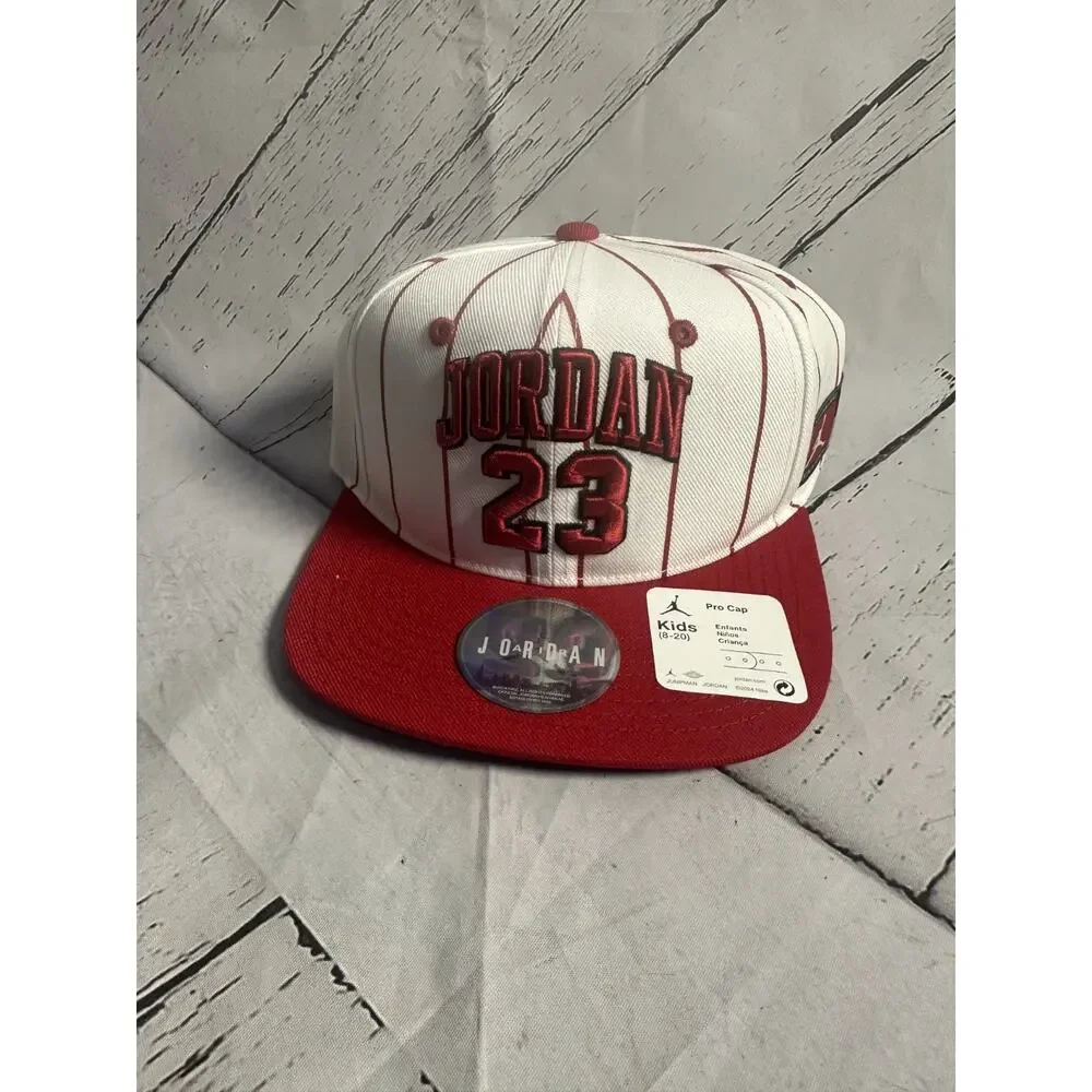 Jordan Jersey Flat Brim Cap Youth (8-20) White Pinstripe Embroidered Logo Hat